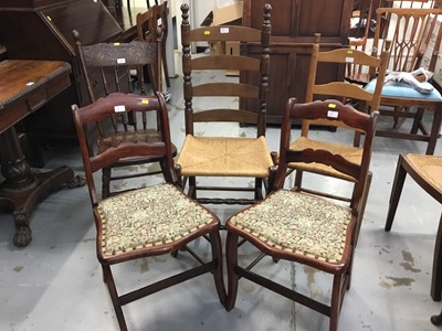 Lot 884 - Five various chairs including two ladder backs with receded seats, pair hall chairs with tapestry seats and one other