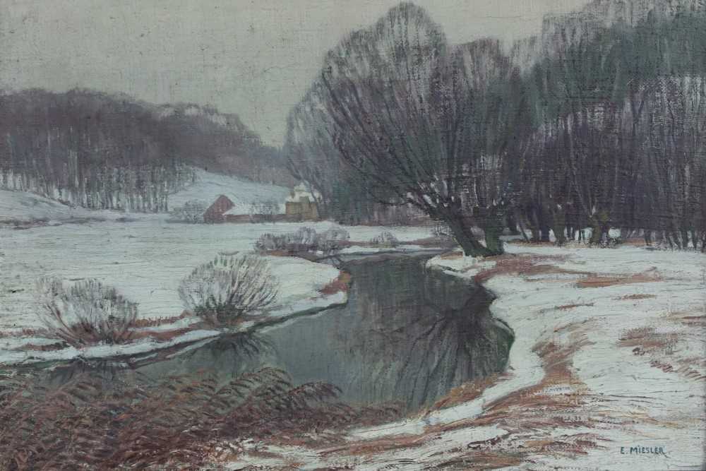 Lot 13 - E. Miesler winter scene, oil on canvas, c.1930s