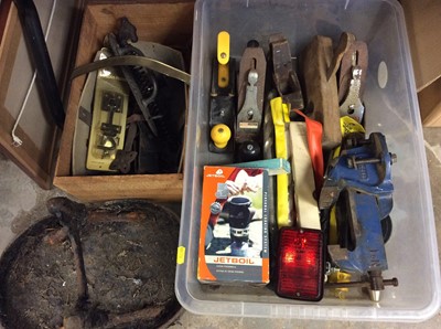 Lot 430 - Two metal anchors, boot scraper, tools and sundries