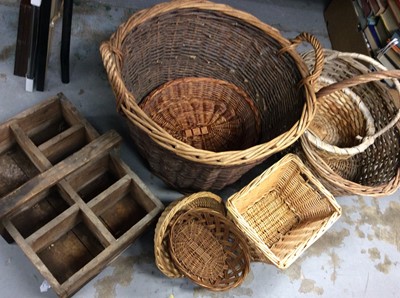 Lot 412 - Selection various sized wicker baskets including log basket and wooden trug