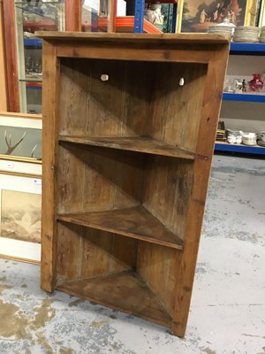 Lot 866 - Antique pine hanging corner cupboard with three shelves