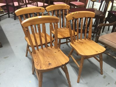 Lot 861 - Set four pine kitchen chairs on turned legs