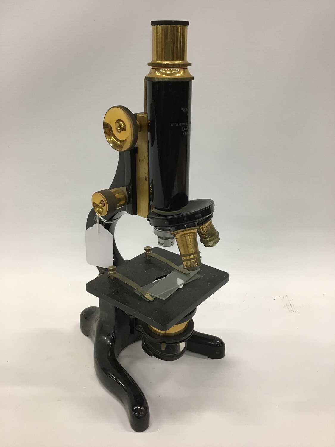 Lot 1932 - Watson brass lacquered microscope