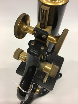 Lot 1932 - Watson brass lacquered microscope