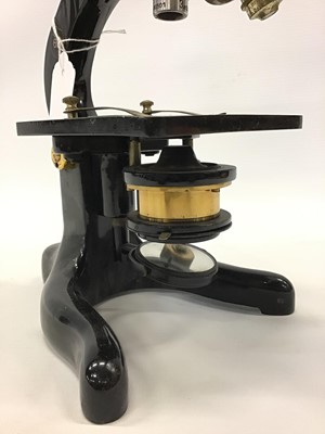 Lot 1932 - Watson brass lacquered microscope