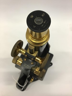 Lot 1932 - Watson brass lacquered microscope