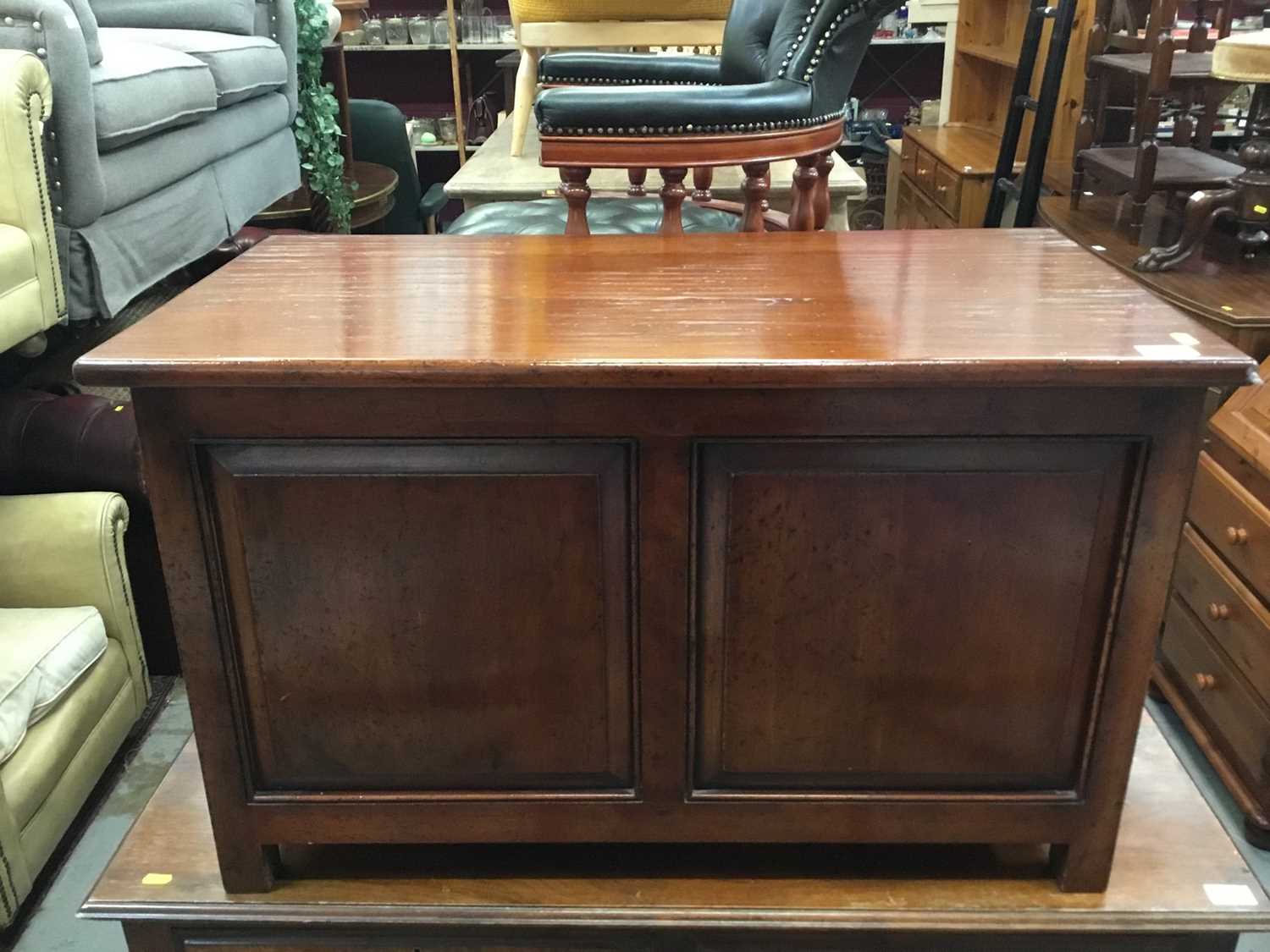 Lot 920 - Cherrywood blanket box with hinged lid and panelled front