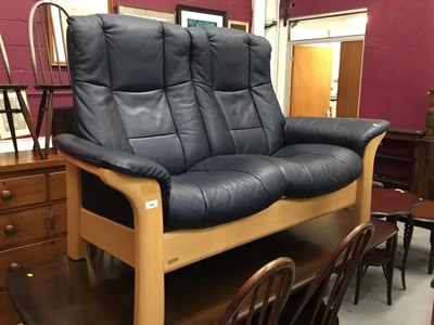 Lot 964 - Stressless navy leather reclining armchair and matching sofa and footstool