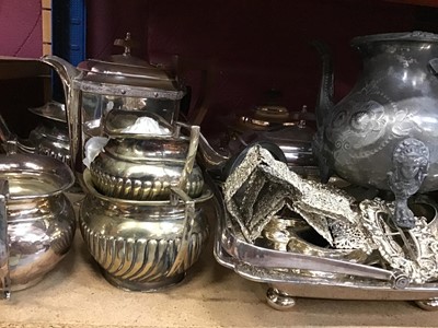 Lot 557 - Quantity of silver plate including flatware, teapots, etc