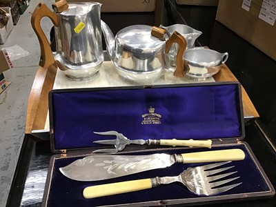 Lot 508 - Pasquot ware service, cutlery, cased fish servers