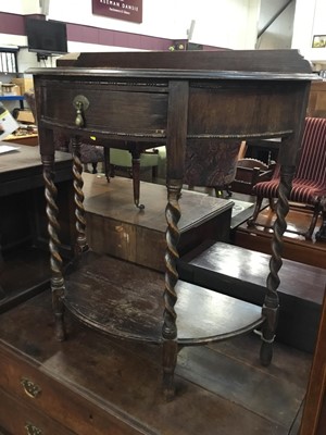 Lot 880 - 1920s oak Demi lune hall table with drawer,undertier and spiral twist legs 76 cm