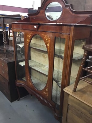 Lot 882 - Attractive Edwardian inlaid mahogany and floral painted display cabinet with mirror to ledge back on cabriole legs 122 cm wide, 187 cm high, 40 cm deep