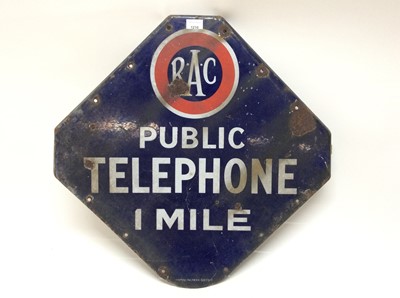 Lot 1210 - Vintage RAC 'Public Telephone 1 Mile' enamel sign, 65 x 65 cm overall