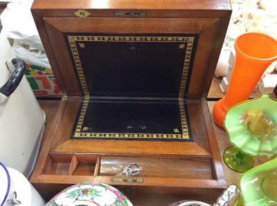 Lot 460 - Vintage enamel kitchen ware, Victorian writing slope, ceramics, glass and sundries