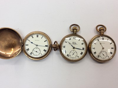 Lot 663 - Three gold plated pocket watches including an Elgin full hunter