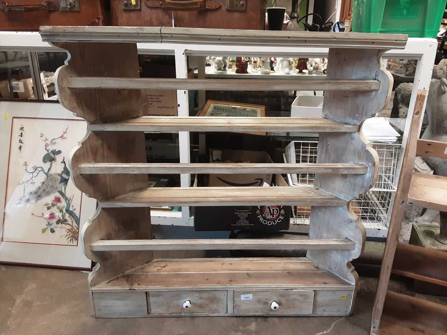 Lot 1023 - Two antique pine shelves