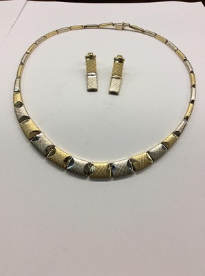 Lot 695 - 14ct white and yellow gold panel necklace and pair matching earrings