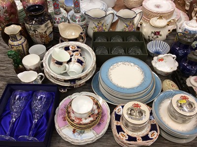 Lot 474 - Tea and dinner ware, decorative ceramics, pair Royal Doulton crystal wine glasses and other glass