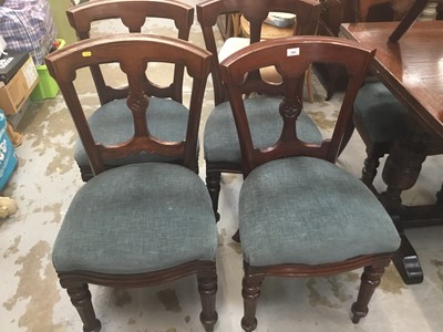 Lot 902 - Set six late Victorian mahogany dining chairs with blue velvet seats on turned and fluted legs