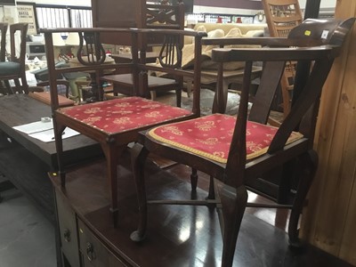 Lot 904 - Two Edwardian mahogany corner chairs