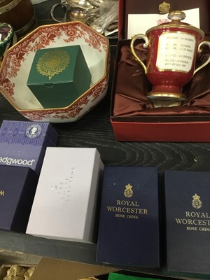 Lot 156 - Spode commemorative China St Paul's Cathedral Royal Wedding cup and cover, boxed, together with Royal Worcester, Wedgwood and other boxed china