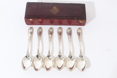 Lot 73 - Set of six Victorian Glasgow silver spoons in original leather covered box