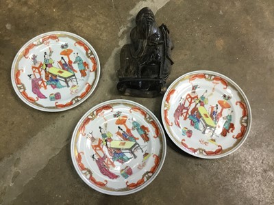 Lot 167 - Three 18th century porcelain dishes and soapstone deity figure