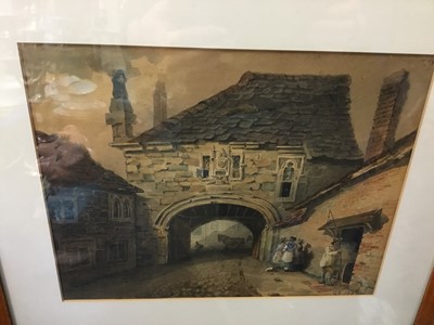 Lot 168 - George Shepheard (1770-1842) watercolour, Commons Court House - Near the Bishops palace, Chichester, titled to label verso, signed with initials and dated GS 1806, framed