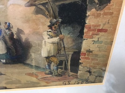 Lot 105 - George Shepheard (1770-1842) watercolour, Commons Court House - Near the Bishops palace, Chichester, titled to label verso, signed with initials and dated GS 1806, framed