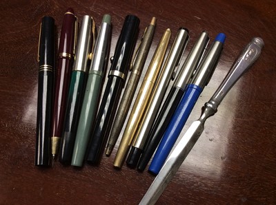 Lot 418 - Group pens including Parker, Sheaffer and a silver handled letter opener