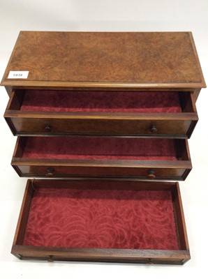 Lot 1939 - Burr walnut three draw collectors cabinet