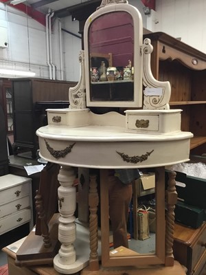 Lot 932 - Victorian white painted demi lune washstand and silicate chest of three drawers