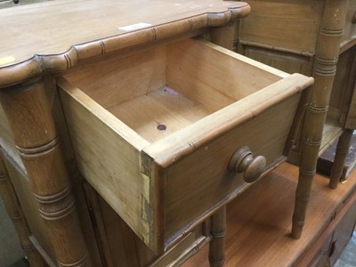 Lot 945 - Pair pine simulated bamboo bedside tables each with drawer and cupboard