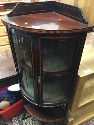 Lot 946 - Edwardian inlaid mahogany corner cabinet with undertier and splayed legs