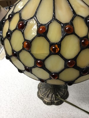 Lot 179 - Two Tiffany style table lamps with leaded glass shades