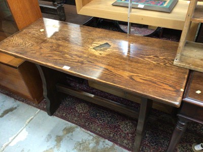 Lot 948 - Small oak refectory table on end standards 121cm