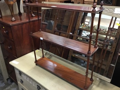 Lot 949 - 19th century style mahogany three tier wall shelf  63 cm wide, 70 cm high