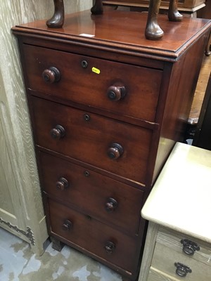 Lot 953 - Victorian narrow mahogany chest of four long drawers with bun handles