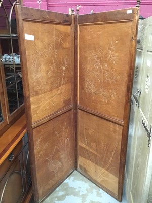 Lot 951 - Edwardian two fold dressing screen with poker work decoration