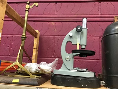 Lot 535 - Brass set of scales and a microscope