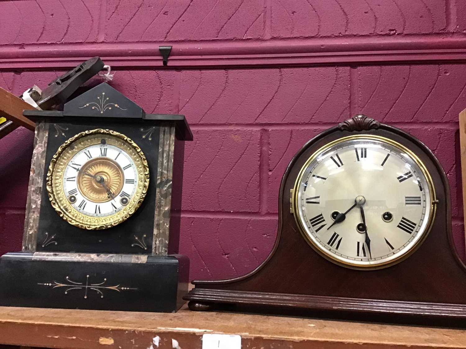 Lot 539 Wooden cased chiming mantel clock and slate
