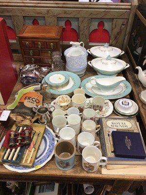 Lot 38 - Sundry items, including part dinner service, Royal memorabilia, miniature chest of drawers, etc