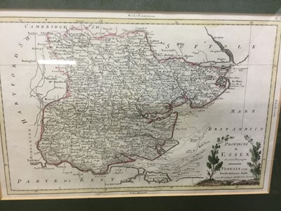 Lot 190 - Antonia Zatta - 18th Century hand coloured engraved map of Essex, framed together with various then engravings