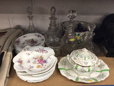 Lot 70 - Late 19th century English porcelain dessert service, cut glass decanters and other china