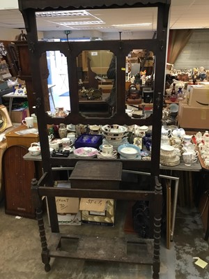 Lot 955 - Edwardian oak hall stand with mirror panel and umbrella stands.