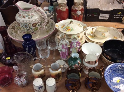 Lot 440 - Victorian wash jug and bowl, dinner ware, pair lustre jugs, other decorative ceramics and glassware