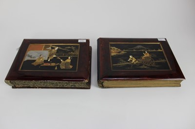 Lot 1172 - Two Japanese lacquer albums with hand-painted pages.  Containing some Edwardian photographs