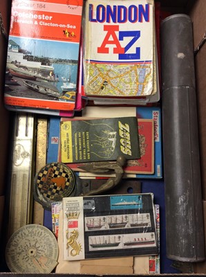 Lot 447 - Group nautical maps, rulers, car badge and mascot, road maps and stamps