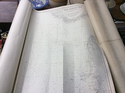 Lot 447 - Group nautical maps, rulers, car badge and mascot, road maps and stamps