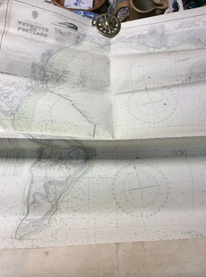 Lot 447 - Group nautical maps, rulers, car badge and mascot, road maps and stamps
